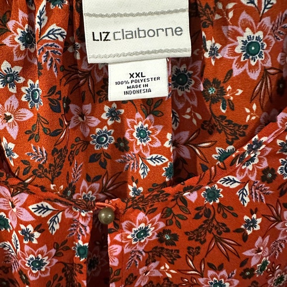 Liz Claiborne Floral Blouse - Orange and Pink Metal Button Detail in a Size XXL - Picture 2 of 4